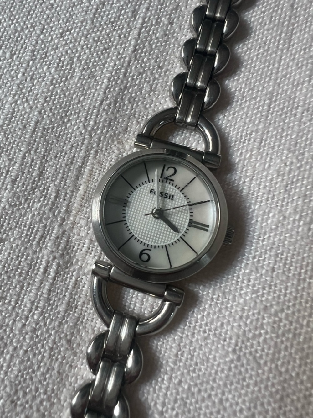 Vintage Fossil Silver Womens Bracelet Watch with White Dial